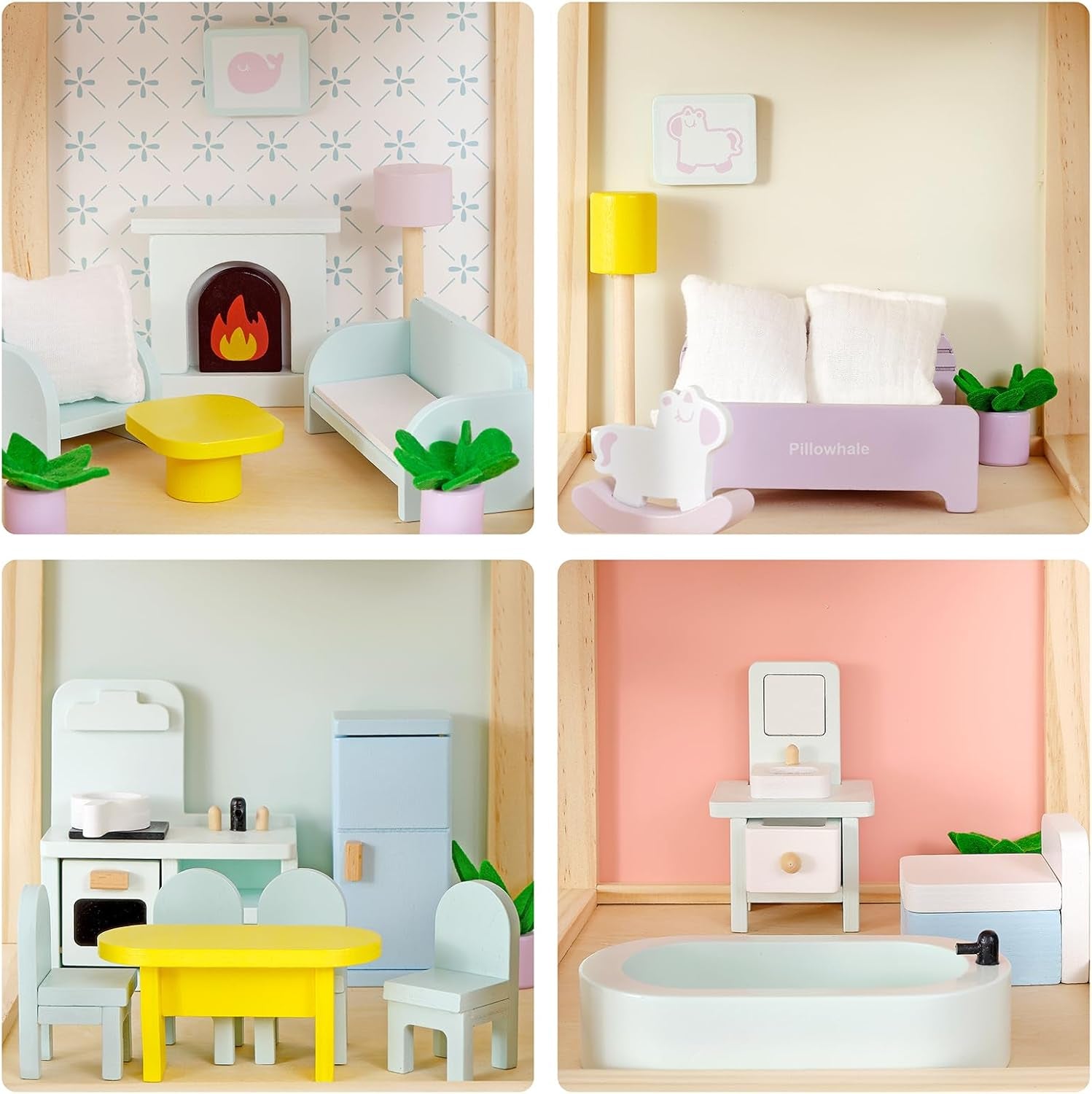 Wooden Dollhouse 3-Story With 38-Piece Furniture Kit