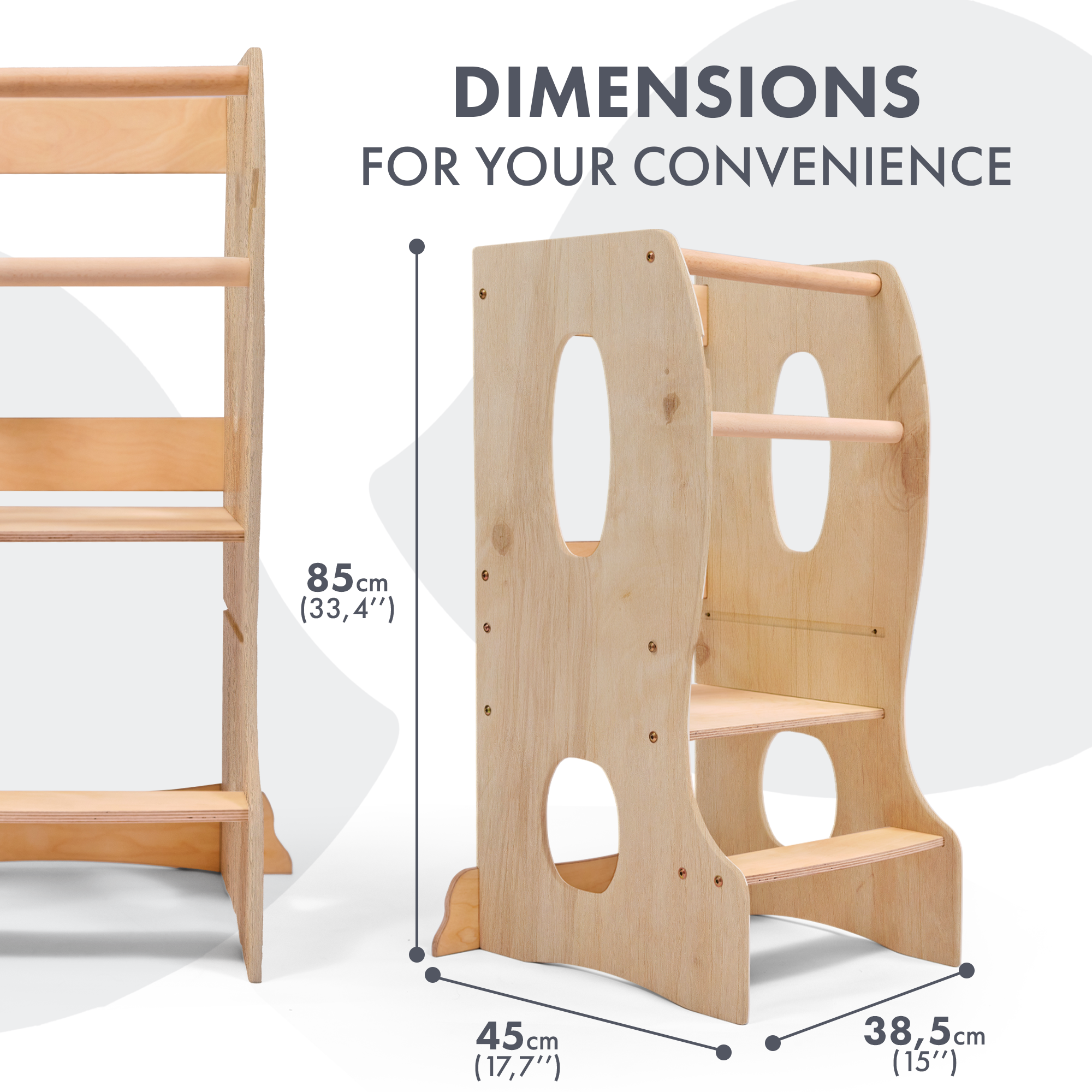 Stable Montessori Tower: Wooden Growing Chair - Beige