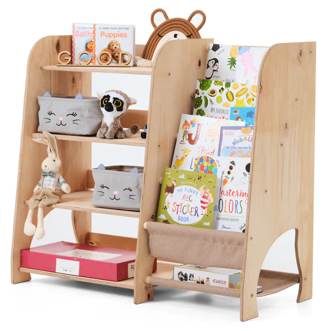 Wooden Montessori Shelves for Toddler 2in1: Bookshelf & Toy Shelving